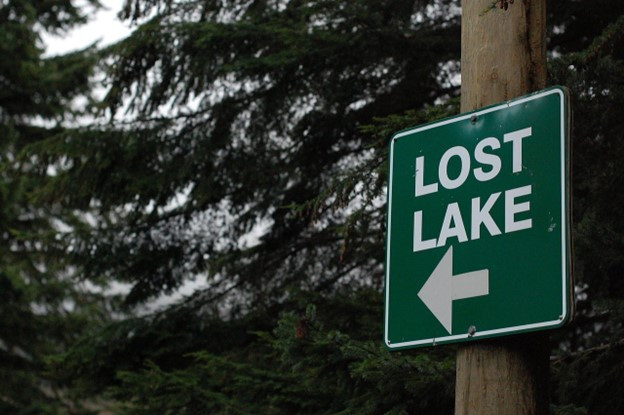 Street sign reading “Lost Lake,” symbolizing searching for identity after major life changes.